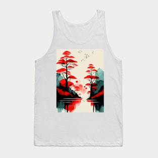 Abstract Watercolor Painting  Rising Sun Bamboo Print Tank Top